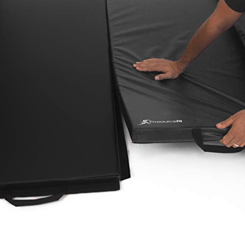 Prosource Fit TriFold Folding Thick Exercise Mat 6’x4’ with (Black