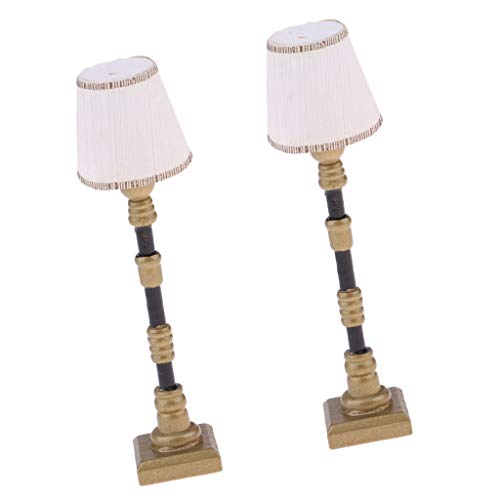 Fenteer 1:12 Dollhouse Miniature Decoration Floor Lamp Light Model with White Paper Light Cover 2Pcs