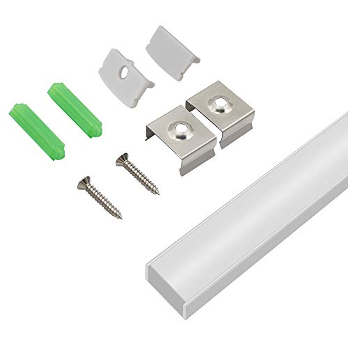 inShareplus LED Aluminum Channel System U Shape With Milk White Cover, End Caps and Mounting Clips, Aluminum Profile for LED Strip Light Installations, U02 Model, 10 Pack, 3.3ft/1 Meter, Silver