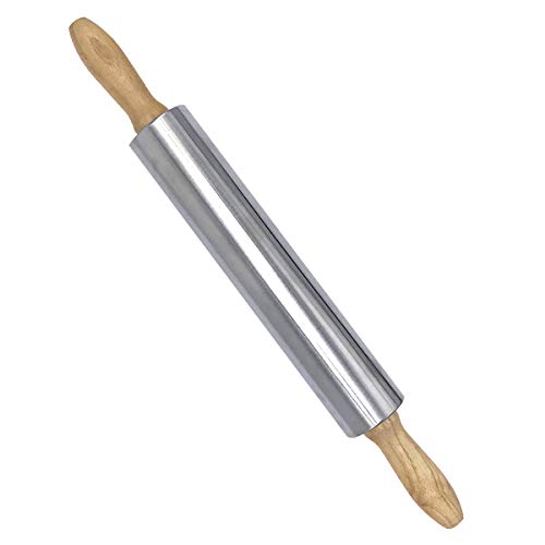 17" Nonstick Stainless Steel Rolling Pin with Wooden Handle - Perfect for Baking Dough, Pie, Pizza, Pastry and Cookies - Thumbnail 5