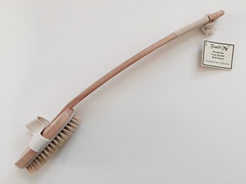 Touch Me 100% Deluxe Brush Natural Boar Bristle Detachable 17" Curved Long Handle Wooden Bath Body Back Brush, with non-slip ergonomic grip. Premium Quality by Pacific Image