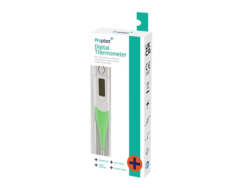 ProPlast+ Digital Thermometer - Reusable, Flexible Tip, Fever Alarm, Water Resistant, Instant Results