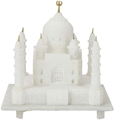 THE TAJ FASHION Handcrafted Indian Souvenir Italian White Marble Taj Mahal Replica - Symbol of Love (White with Colourful Painting, 6" Inch.)