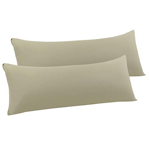 PiccoCasa Body Pillow Cover with Envelope Closure, Set of 2 Pillow Case for Long Bolster Pillow, Soft Microfiber Body Pillow Covers Khaki 50 x 140cm/ 4ft. 6in