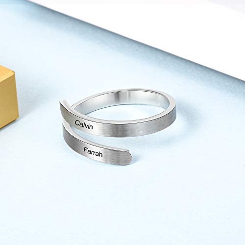 JewelOra Personalized Promise Ring for Her Spiral Name Ring Adjustable Engraved Rings for Women BFF Personalized Gift (Silver) - Thumbnail 3