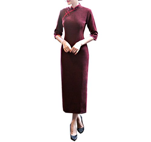 XueXian(TM) Women's Autumn Half Sleeves Chinese Style Dress Long Qipao Red