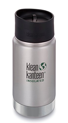 Klean Kanteen Insulated Wide Stainless Steel Coffee Mug with Café Cap 2.0, Brushed Stainless , 12 oz