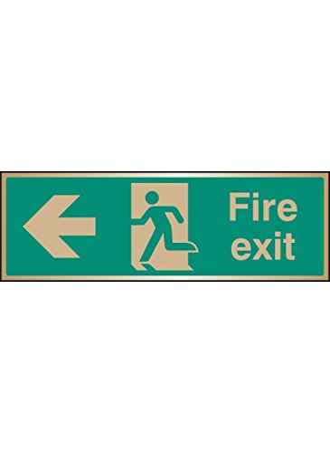 Caledonia Signs 59516 Fire Exit Arrow Left Brass Label, 300 mm x 100 mm