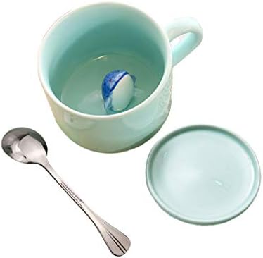 3D Dolphin Mug with Lip and Spoon,Cute Cartoon Miniature Animal Figurine Coffee Cup Set,Baby Dolphin Inside,Perfect Office Cup&Birthday Gift for Friends