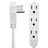 BindMaster 30 Feet Extension Cord / Wire, 3 Prong Grounded, 3 outlets, Angled Flat Plug , Round Wire , White
