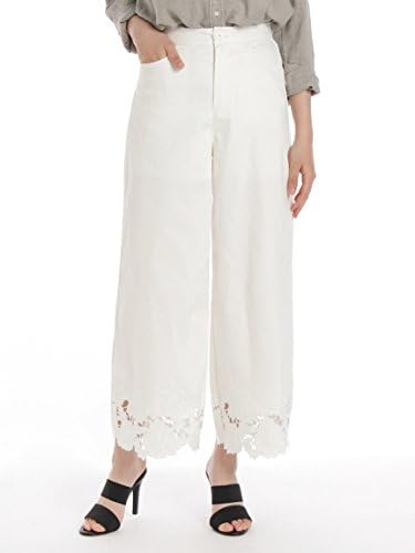 Amazon セシルマクビー Cecil Mcbee 裾レースワイドパンツ オフホワイト S パンツ 通販