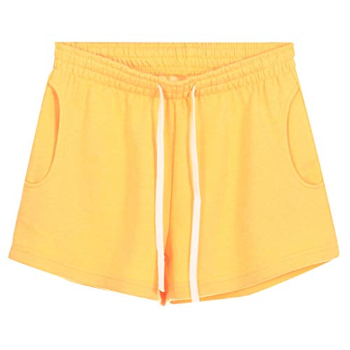 Women Short Pants, JOYFEEL ❤️ Ladies Cotton Linen Casual Elastic Waist Pants Drawstring Solid Summer Walking Shorts Yellow