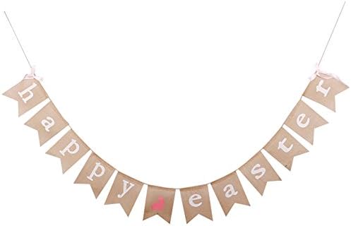 Happy Easter Banner Easter Decorations Burlap Rustic Easter Decor Bunny Banners with Bowknots for Easter Party Home Garden Decoration VAG042