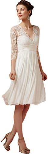 Dearta Women's A-Line V-Neck Lace Short Mini Beach Wedding Dresses Ivory US 6