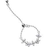 Dainty Flower Finger Rings Sterling Silver 925 for Women Cute Cubic Zirconia Crystal Adjustable Threader Tassel Chain Ball Statement Stacking Ring Tail Band Jewelry Gifts BFF