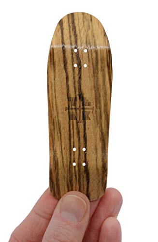 Wooden Fingerboard Carlsbad Cruiser Deck, Zebrawood - 34mm x 100mm - Handmade, Pro Shape & Size - Five Plies Wood Veneer - Includes Prolific Foam Tape - Teak Tuning