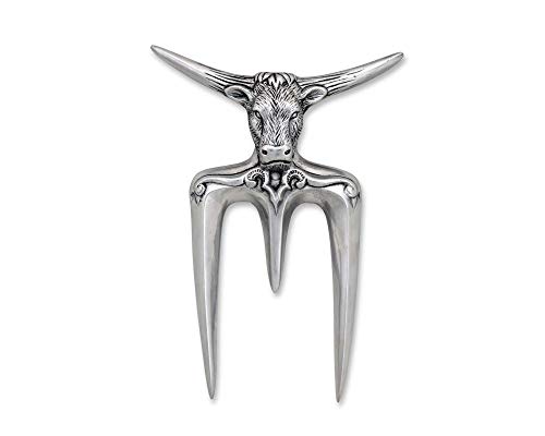 Arthur Court Carving Fork Roast Meat Holder Steer Pattern Cast Aluminum - 1" x 6" x 8"