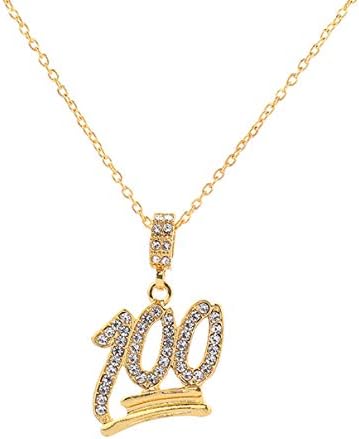 Essencedelight Pendant Necklace Chain Cubic Zirconia Rhinestone Crystal Digital 100 Choker for Men Suit Charm Jewelry Accessory