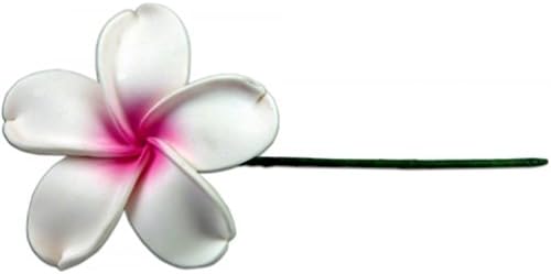 Fimo Flower Flexible Hair Pick Plumeria White &amp; Pink