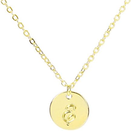 BR Small Script Initial Necklace Silver Initial Disc Necklaces Alphabet Jewelry