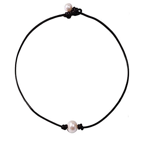 Bodai Freshwater Pearl Leather Choker Necklace for Women Handmade Jewelry