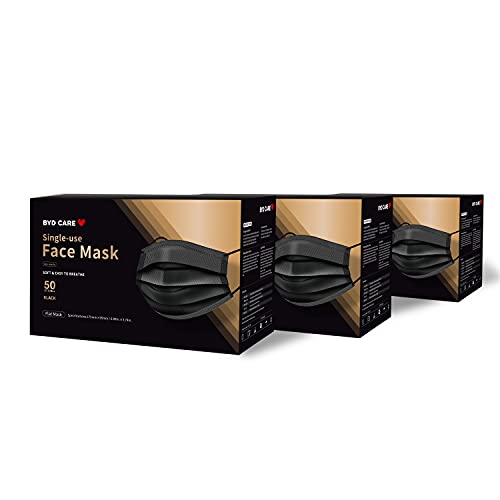 BYD CARE 3Ply Black Color Singleuse Face Mask, Box of 50 PCs Pricepulse