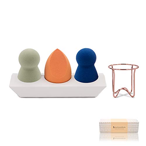 Makeup Blender Sponge 3 Pc Makeup Sponges Set + Beauty Blender Holder - Latex-Free Cosmetic Blending, for Liquid, Cream, Powder Foundation, Blush, Concealer - Flawless Application Makeup Sponge Puff