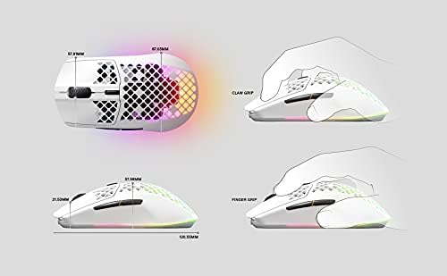 SteelSeries Aerox 3 Wireless - Mouse para jogos perfurado RGB - Design ultraleve resistente à água - Sensor ótico TrueMove Air 18K DPI - Neve