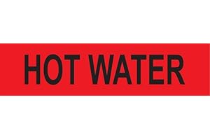 Outdoor/Indoor (3 Pack) 8" Length X 2" Width - Hot Water Pipemarker Sign - Self-Sticking Adhesive Plastic Vinyl Label Sticker