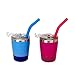 K KICHUZL Colorful Straw Cups with Lids, Pack of 2, Dual Colors Toddler Cup Set Stainless Steel Mugs with Lids and Straws (Rose/Blue)
