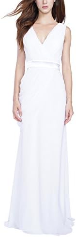 Balleay Bridesmaid Dress Chiffon Front V-Neck Back V-Neck Sleeveless Long Wedding Dresses Customization Dress BA6853 (Large, White)