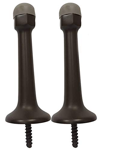 QCAA Solid Brass Heavy Door Stop, Arrow Base Stop, 3-1/4", Matte Black with Grey Tip, 2 Pack