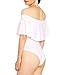 May&Maya Women's Off Shoulder with Ruffle Overlay Bodysuit (Small, White)