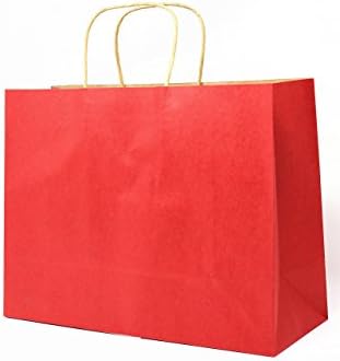 Singular Metallizing Singular Metallizing Colored Horizontal Shopping Bags, Gift Bags, Kraft Paper Bags with Handle, 13" L x 9.8" W x 5.1" H, Red, 100 Piece