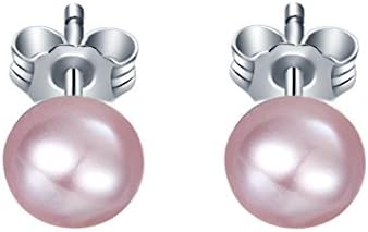 Sinya Natural Purple and white Button Freshwater Cultured Pearl Stud Earrings 5-5.5mm Size for Teenage girls and Women