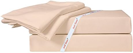 Just Linen 250 Thread count 100% Cotton Sateen, Solid Cream Tan, Twin Bedding Sheet Set with Deep Pocketed Fitted Sheet