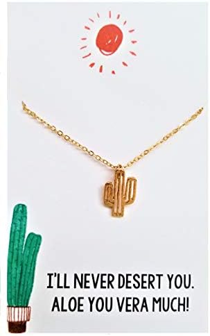 Small Gold Cactus Pendant Necklace Gift Quote Wish Jewelry Succulent
