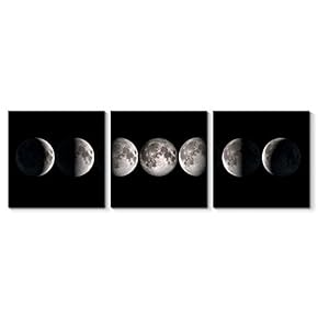 Canvas Wall Art Beautiful Moon Painting Artwork for Home Prints Framed - 12"x12"x3 Panels