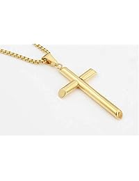 Kwality Fine 18k Round Box Chain Style Cross Pendant Gold Men Women Necklace Jewelry Thin for Charms, Solid Clasp 18"