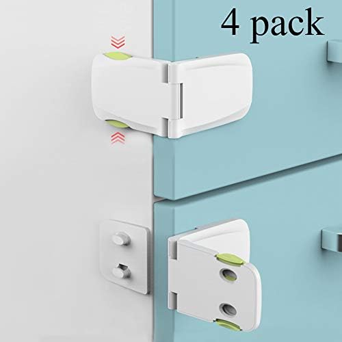 [4 Pack] Cabinet Locks Child Safety, Baby Proofing Cabinet Latch for Kitchen Storage Doors, Drawers, Cupboard, Oven, Refrigerator by QJQBMAI(White&Green)