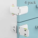 [4 Pack] Cabinet Locks Child Safety, Baby Proofing Cabinet Latch for Kitchen Storage Doors, Drawers, Cupboard, Oven, Refrigerator by QJQBMAI(White&Green)