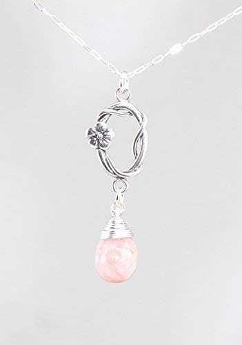 Small Pink Peruvian Opal Gemstone Necklace with Sterling Silver 18 Inch Chain