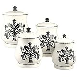 Tuscany Fleur De Lis, Just Black & White Ceramic 4-piece canister set 14-1/2
