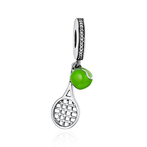 Tennis Ball & Tennis racket Charm 925 Sterling Silver tennis racquet Charm Beads for Bracelet & Necklace
