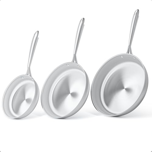 COOKNANO 3-Piece pan Set 20+26+30 cm, Stainless Steel pan, uncoated, Durable, Stainless Steel Handles, Suitable for All Types of cookers, Dishwasher-Safe