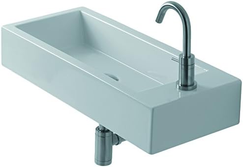 WS Bath Collections Hox Large 70L - WS08501F Ceramic Wall Mounted/Vessel Bathroom Sink with Right-Side Single Faucet Hole without Overflow, 27-3/5", White