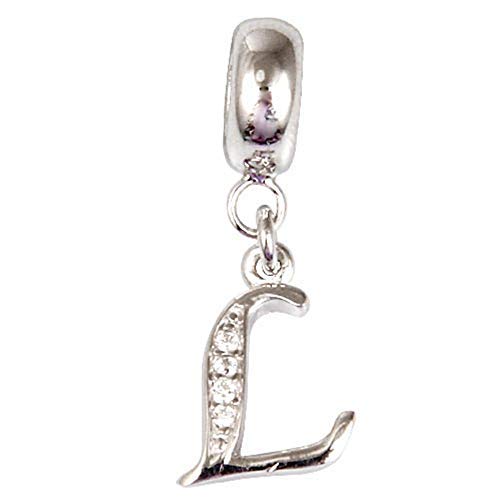 Genuine 925 Sterling Silver Letter Beads Initial A-z Dangle Alphabet Crystal Charm Fits European Bracelet Necklace (Letter L)