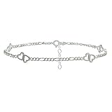 Sterling Silver Figaro Chain with Double Heart Anklet