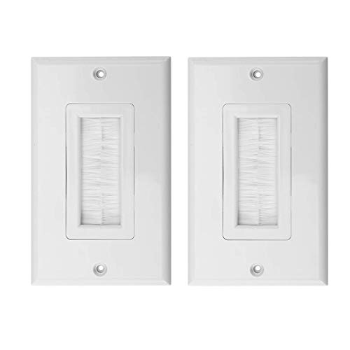 Single Brush Wall Plate(White/2Pack),Cable Pass Through Insert for