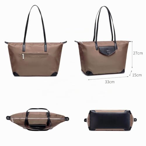 David Jones - Women's Nylon Tote Bag - Waterproof Nylon Shopper - Foldable Handbag - Shoulder Bag Large Capacity - Totalizer Shopping Bag - Travel Beach Shop Fashion, Brown Mole, Elegant